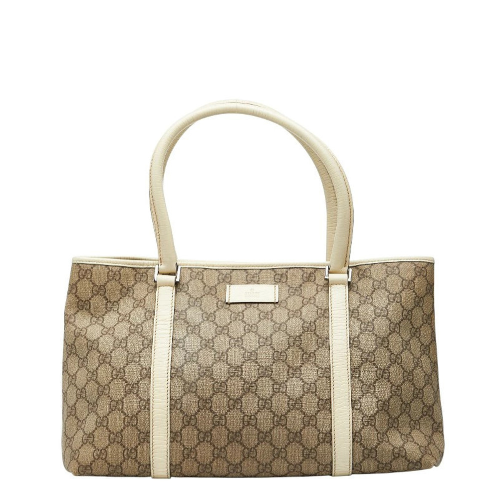 Gucci GG Supreme Handbag Tote Bag Beige Cream Ivory White Leather